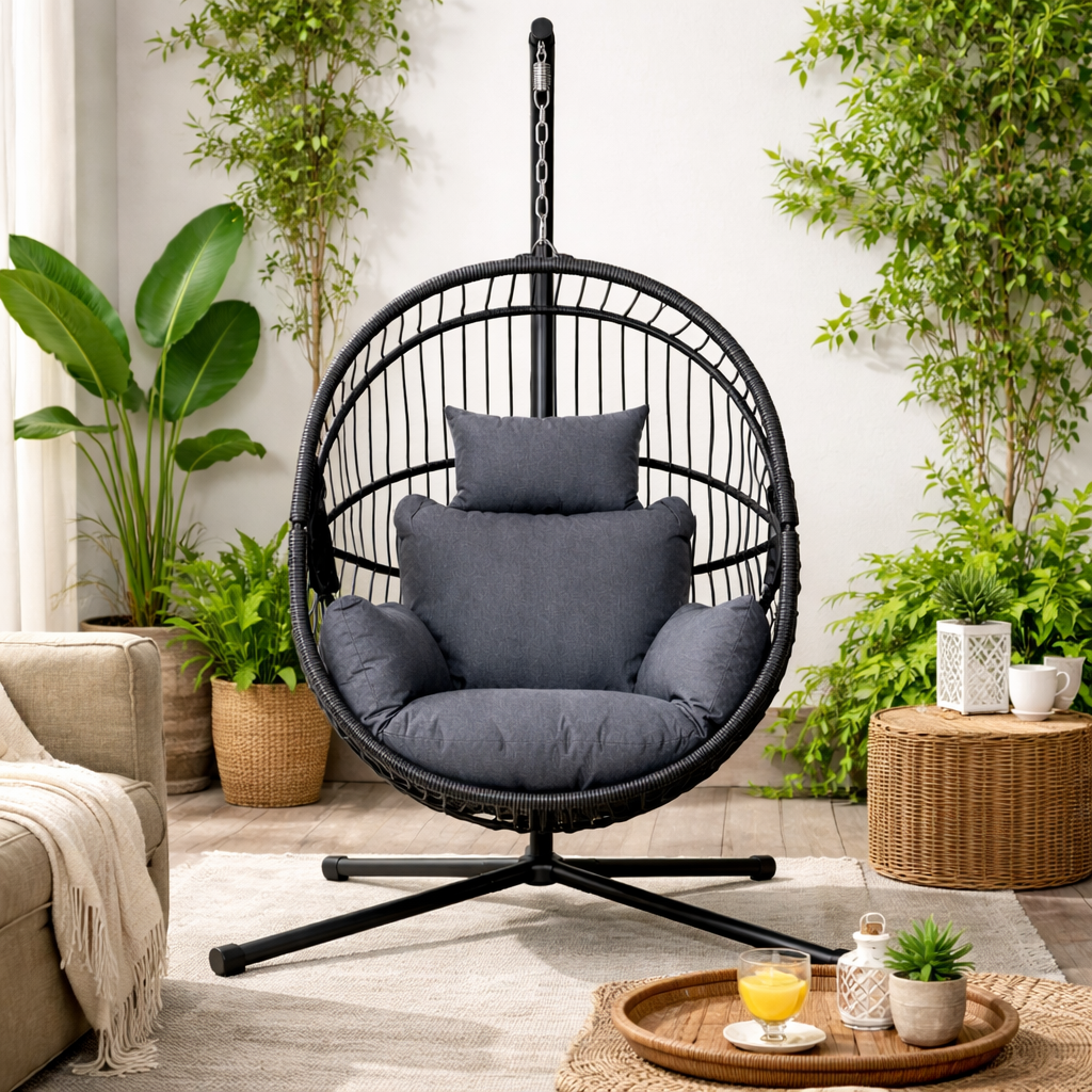 Fauteuil oeuf suspendu extérieur sur pied