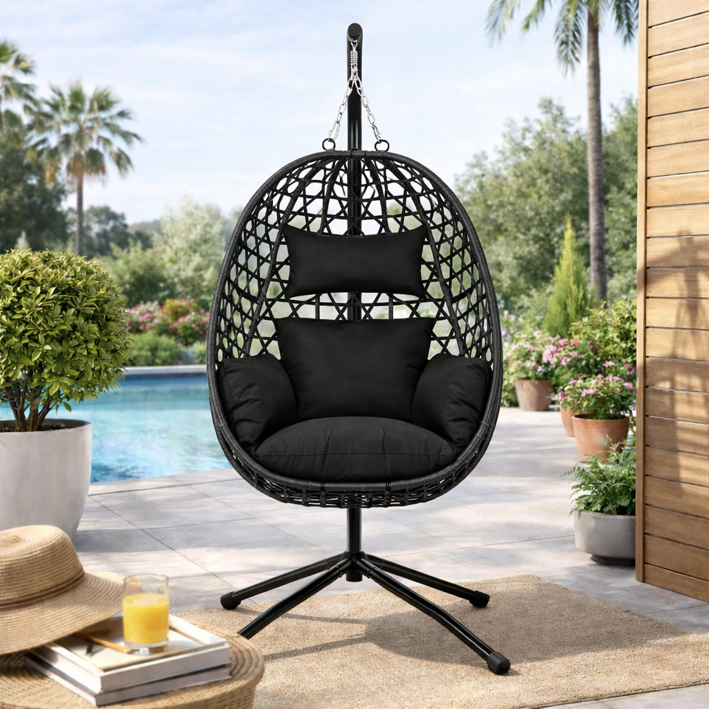 Fauteuil oeuf suspendu sur pied