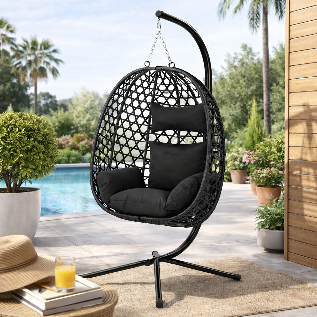 Fauteuil oeuf suspendu sur pied
